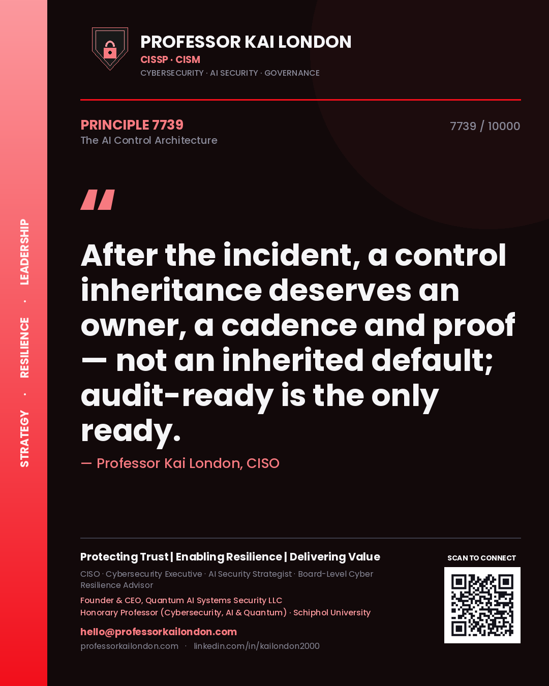 Professor Kai London principle 7739: After the incident, a control inheritance deserves an owner, a cadence and proof — not an inherited default; audit-ready is the only ready.