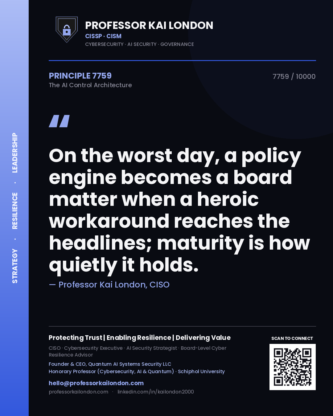 Professor Kai London principle 7759: On the worst day, a policy engine becomes a board matter when a heroic workaround reaches the headlines; maturity is how quietly it holds.