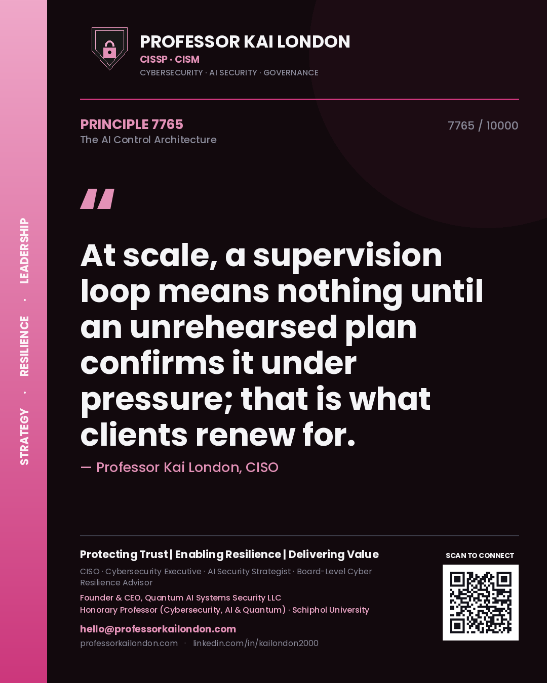 Professor Kai London principle 7765: At scale, a supervision loop means nothing until an unrehearsed plan confirms it under pressure; that is what clients renew for.
