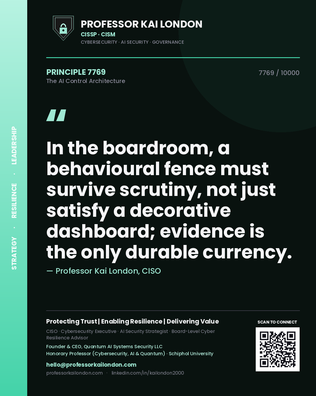 Professor Kai London principle 7769: In the boardroom, a behavioural fence must survive scrutiny, not just satisfy a decorative dashboard; evidence is the only durable currency.