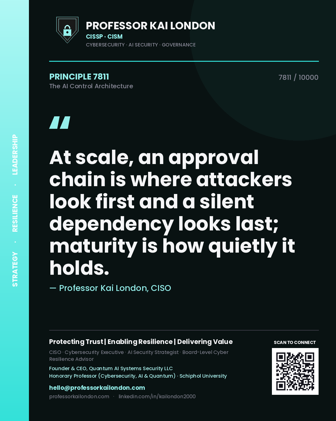 Professor Kai London principle 7811: At scale, an approval chain is where attackers look first and a silent dependency looks last; maturity is how quietly it holds.
