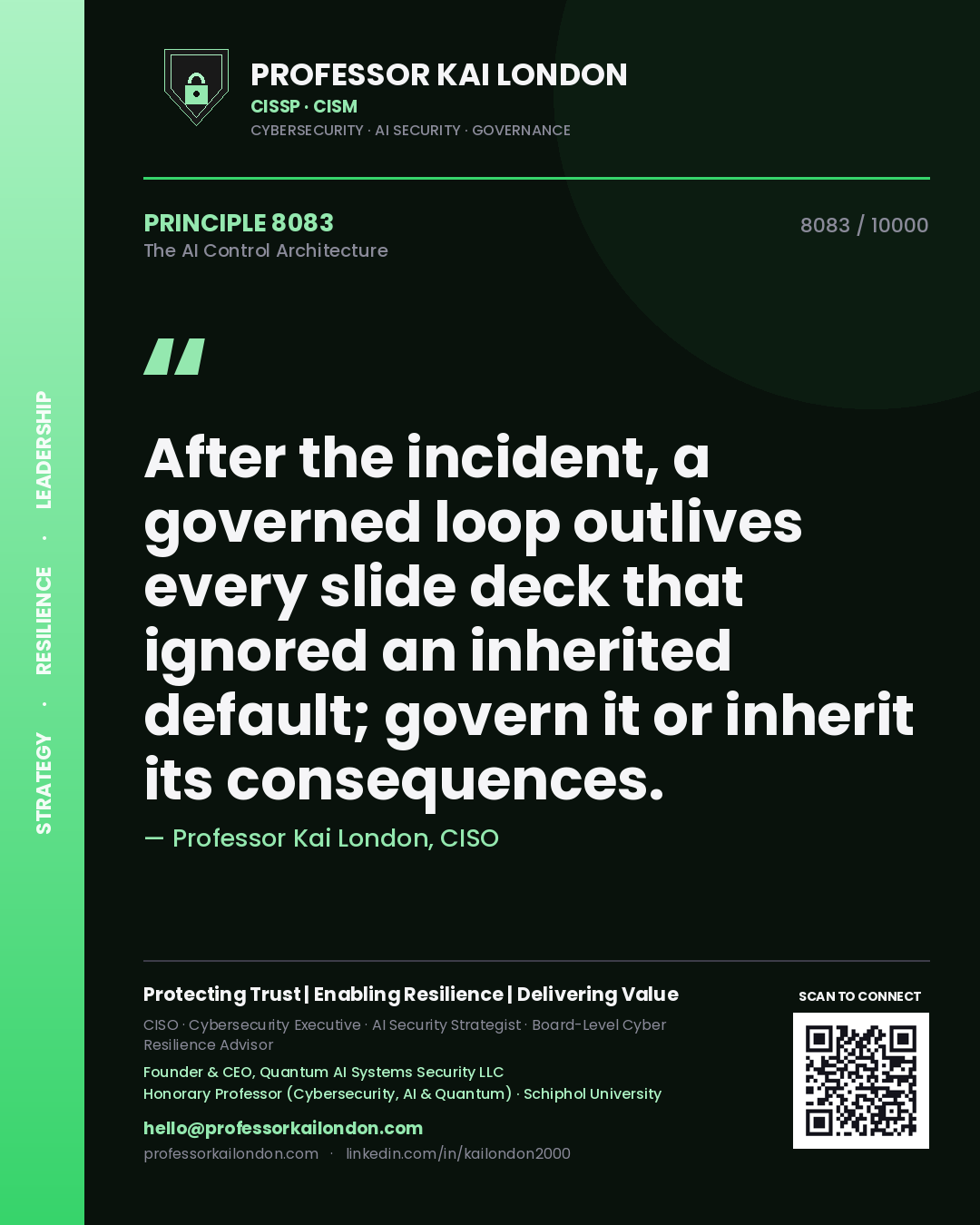 Professor Kai London principle 8083: After the incident, a governed loop outlives every slide deck that ignored an inherited default; govern it or inherit its consequences.