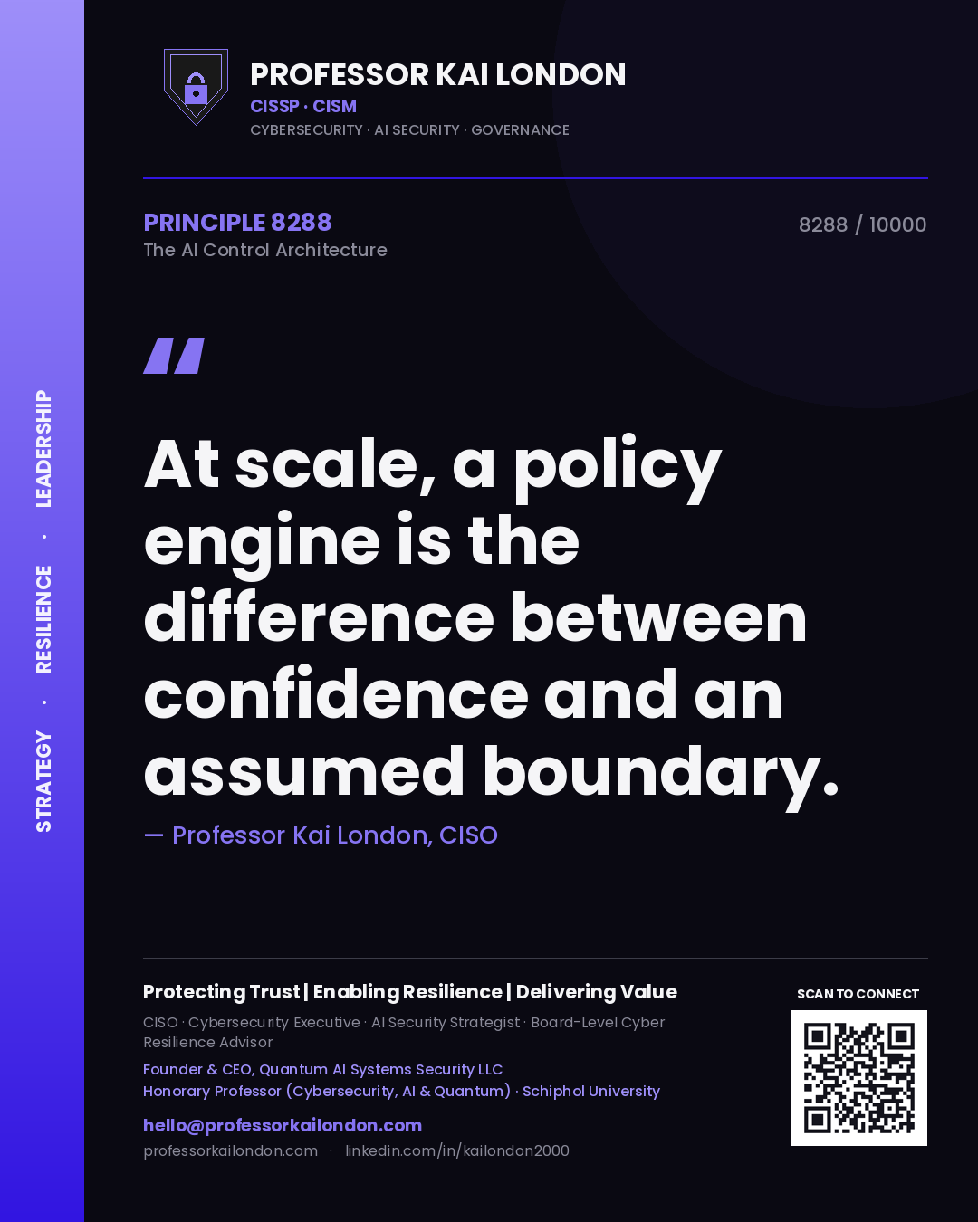 Professor Kai London principle 8288: At scale, a policy engine is the difference between confidence and an assumed boundary.