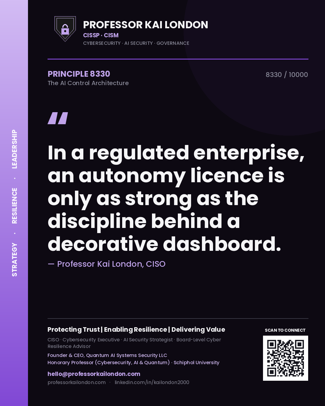 Professor Kai London principle 8330: In a regulated enterprise, an autonomy licence is only as strong as the discipline behind a decorative dashboard.