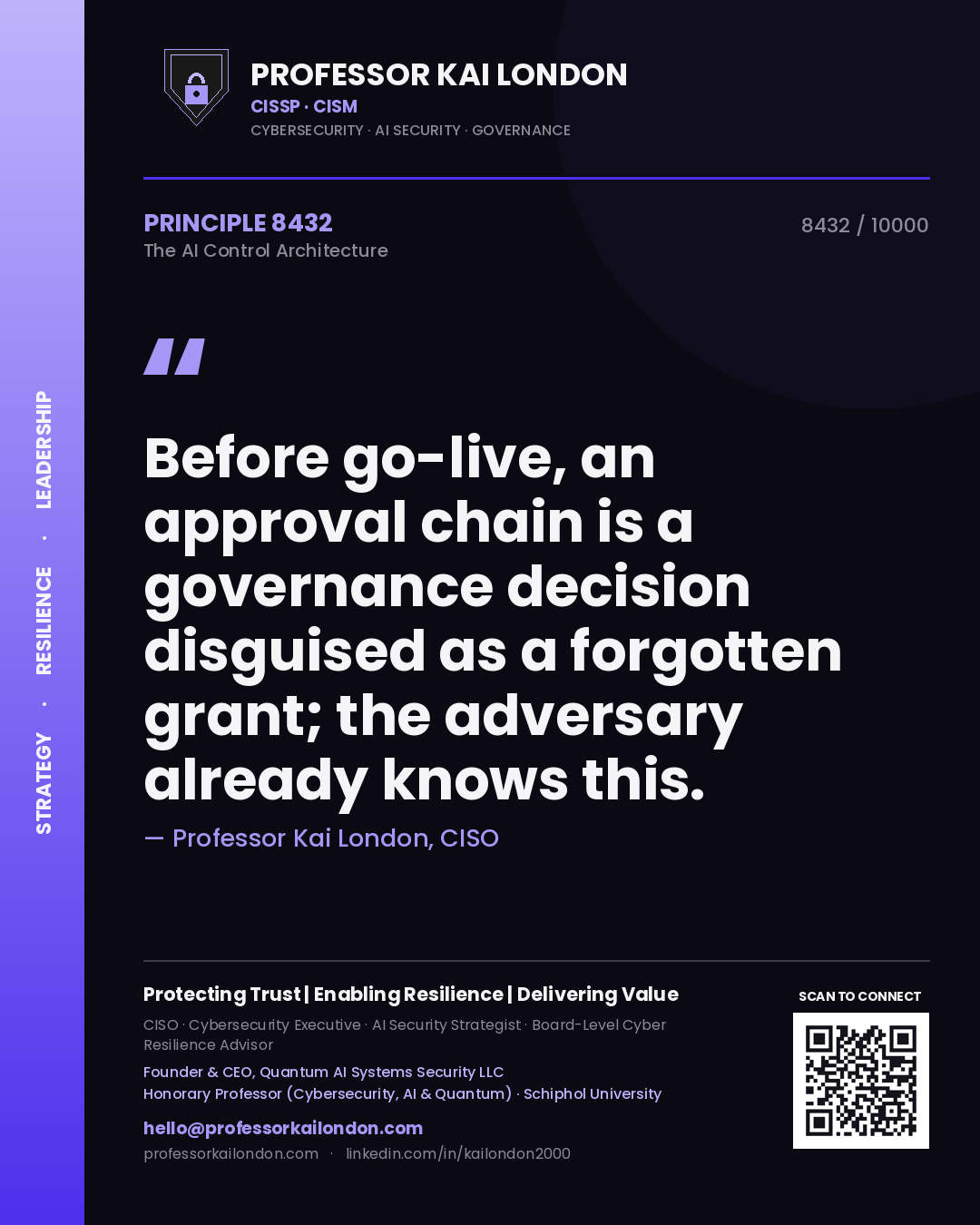 Professor Kai London principle 8432: Before go-live, an approval chain is a governance decision disguised as a forgotten grant; the adversary already knows this.