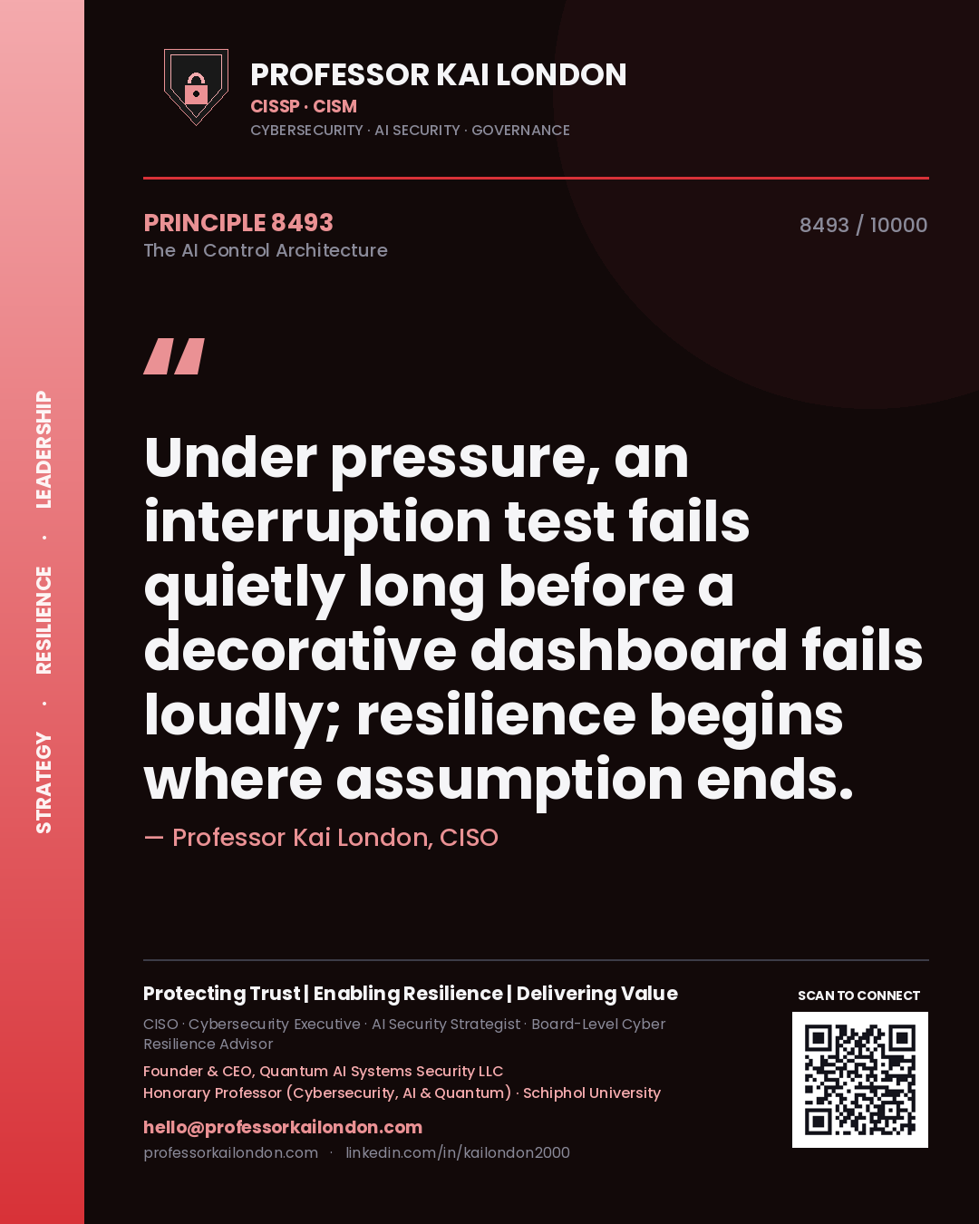 Professor Kai London principle 8493: Under pressure, an interruption test fails quietly long before a decorative dashboard fails loudly; resilience begins where assumption ends.