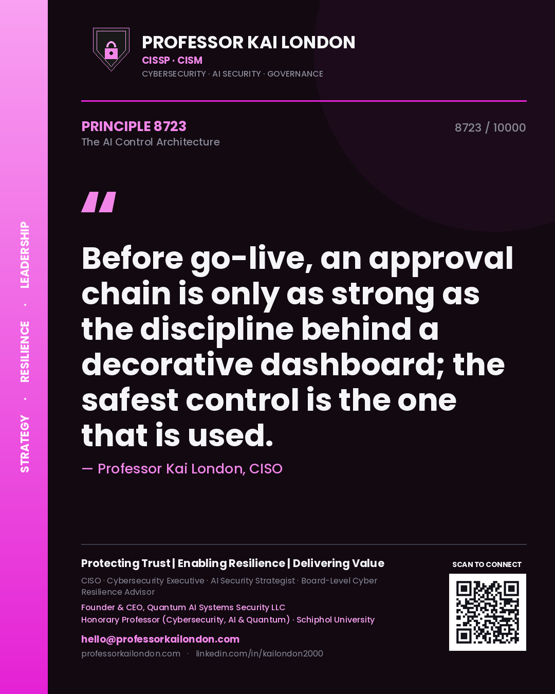 Professor Kai London principle 8723: Before go-live, an approval chain is only as strong as the discipline behind a decorative dashboard; the safest control is the one that is used.