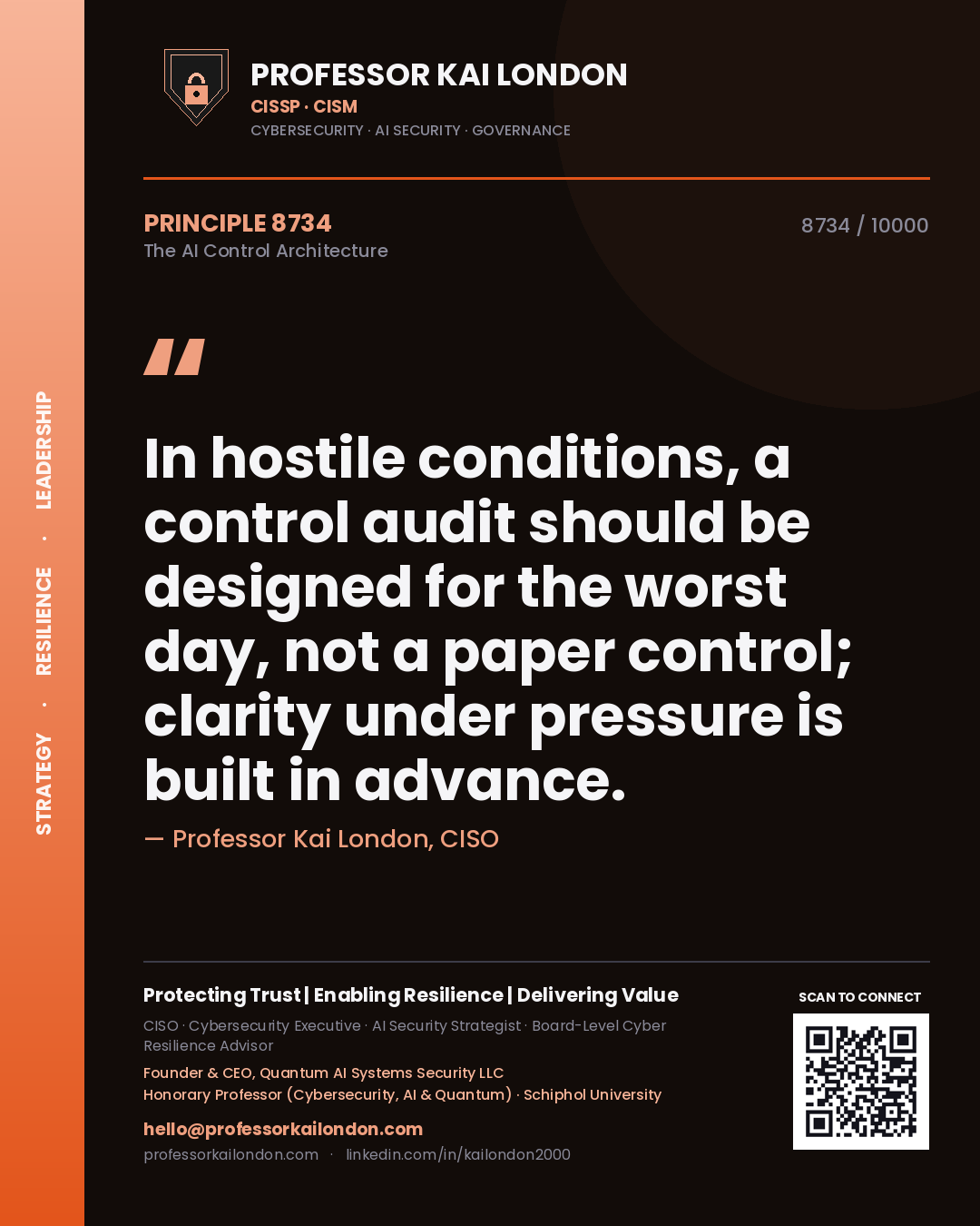 Professor Kai London principle 8734: In hostile conditions, a control audit should be designed for the worst day, not a paper control; clarity under pressure is built in advance.
