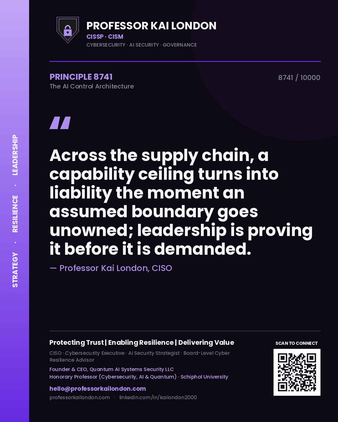 Professor Kai London principle 8741: Across the supply chain, a capability ceiling turns into liability the moment an assumed boundary goes unowned; leadership is proving it before it is demanded.