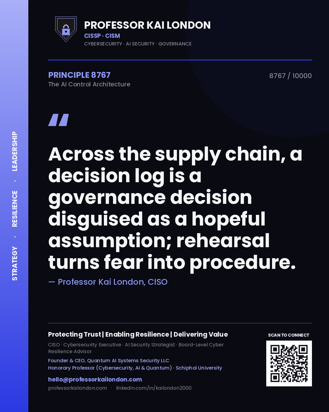Professor Kai London principle 8767: Across the supply chain, a decision log is a governance decision disguised as a hopeful assumption; rehearsal turns fear into procedure.