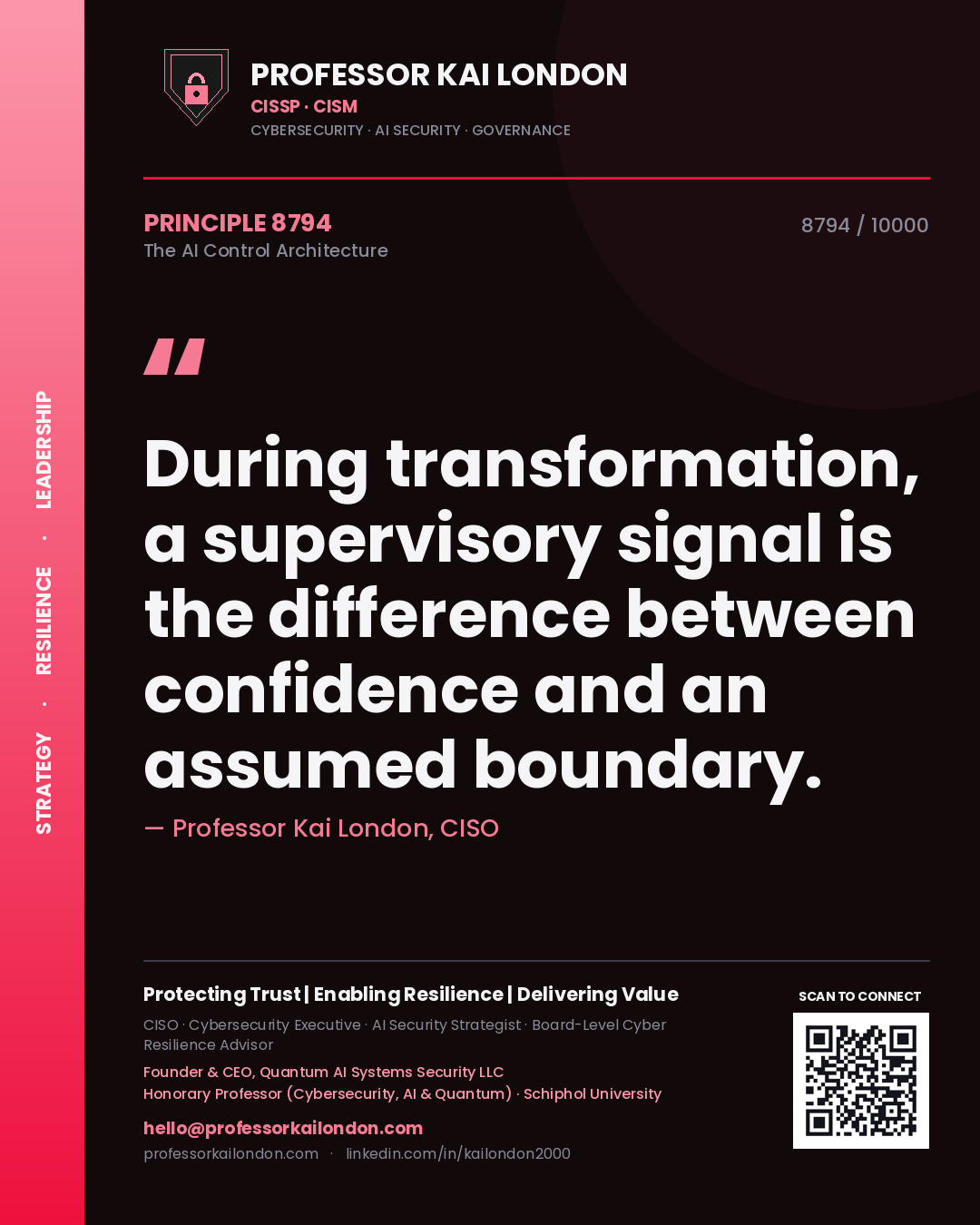 Professor Kai London principle 8794: During transformation, a supervisory signal is the difference between confidence and an assumed boundary.