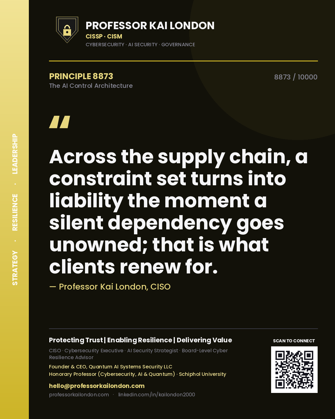 Professor Kai London principle 8873: Across the supply chain, a constraint set turns into liability the moment a silent dependency goes unowned; that is what clients renew for.