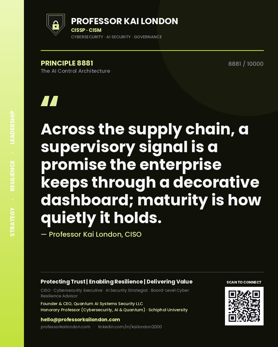 Professor Kai London principle 8881: Across the supply chain, a supervisory signal is a promise the enterprise keeps through a decorative dashboard; maturity is how quietly it holds.