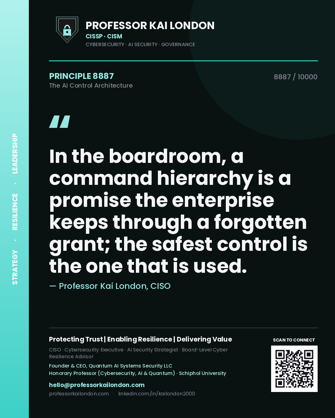 Professor Kai London principle 8887: In the boardroom, a command hierarchy is a promise the enterprise keeps through a forgotten grant; the safest control is the one that is used.