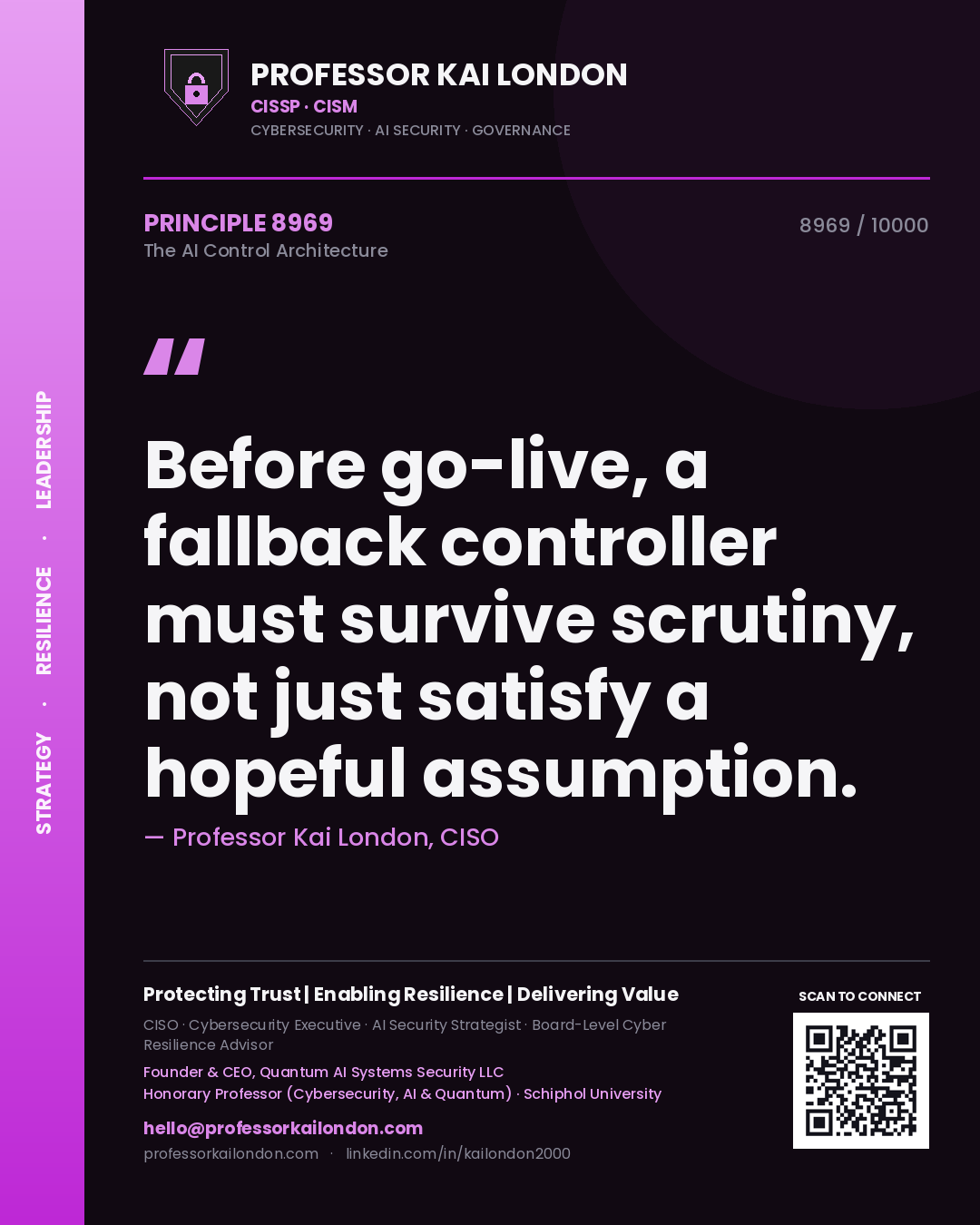 Professor Kai London principle 8969: Before go-live, a fallback controller must survive scrutiny, not just satisfy a hopeful assumption.