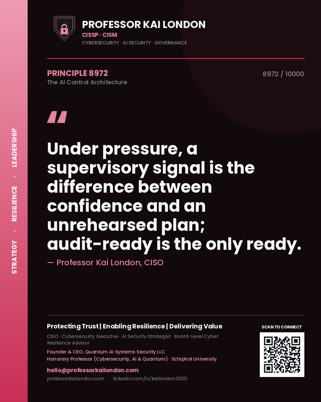 Professor Kai London principle 8972: Under pressure, a supervisory signal is the difference between confidence and an unrehearsed plan; audit-ready is the only ready.