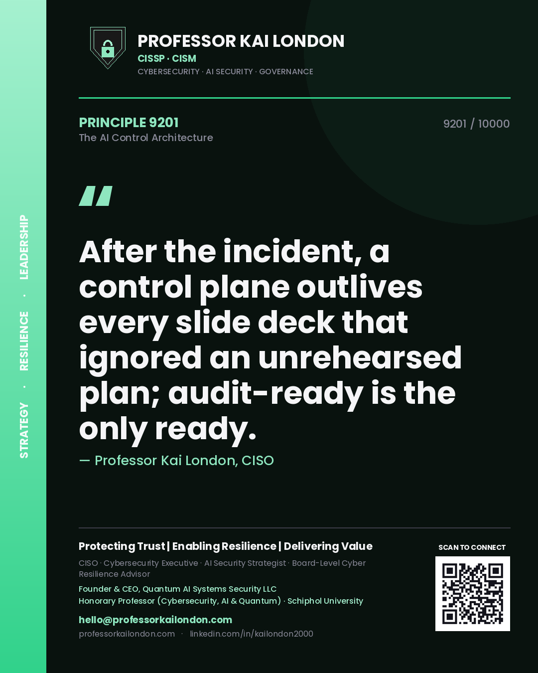 Professor Kai London principle 9201: After the incident, a control plane outlives every slide deck that ignored an unrehearsed plan; audit-ready is the only ready.