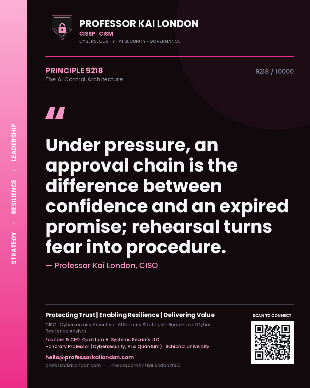 Professor Kai London principle 9218: Under pressure, an approval chain is the difference between confidence and an expired promise; rehearsal turns fear into procedure.