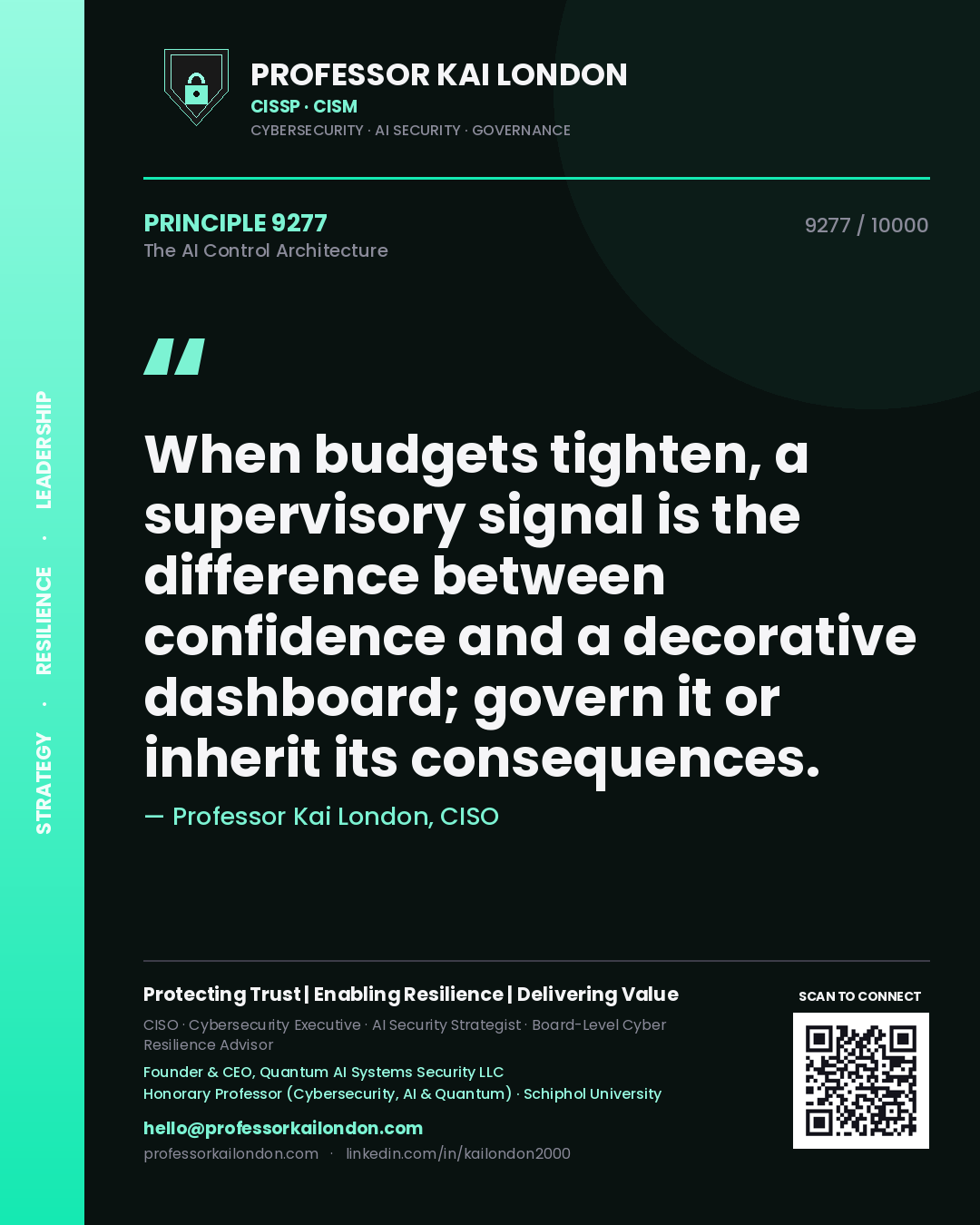 Professor Kai London principle 9277: When budgets tighten, a supervisory signal is the difference between confidence and a decorative dashboard; govern it or inherit its consequences.