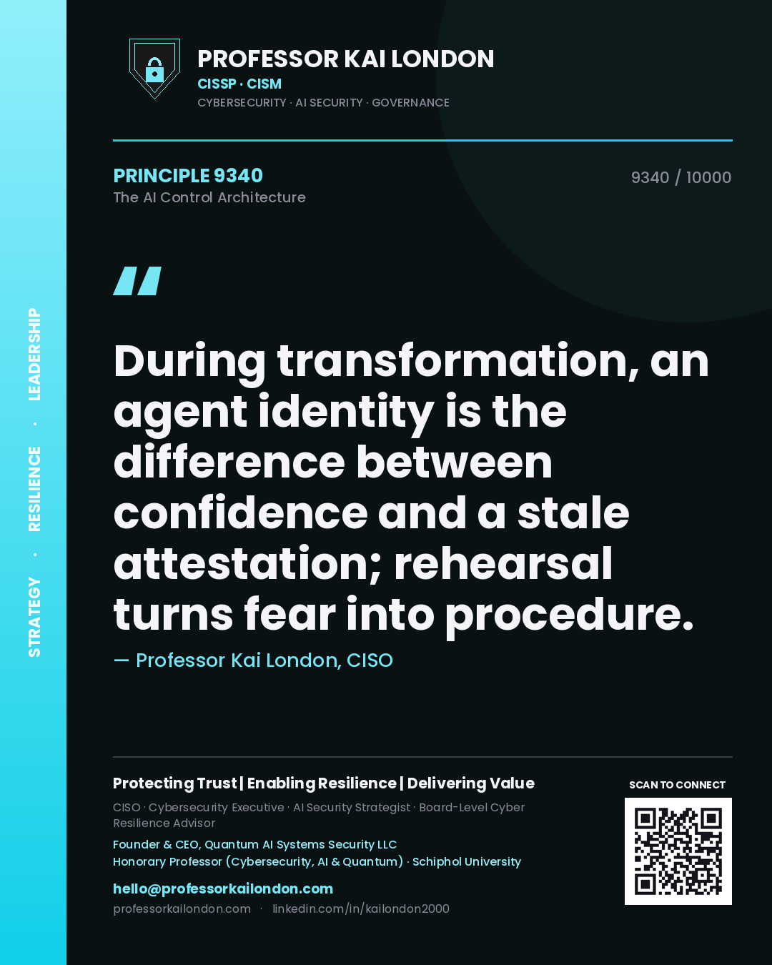 Professor Kai London principle 9340: During transformation, an agent identity is the difference between confidence and a stale attestation; rehearsal turns fear into procedure.