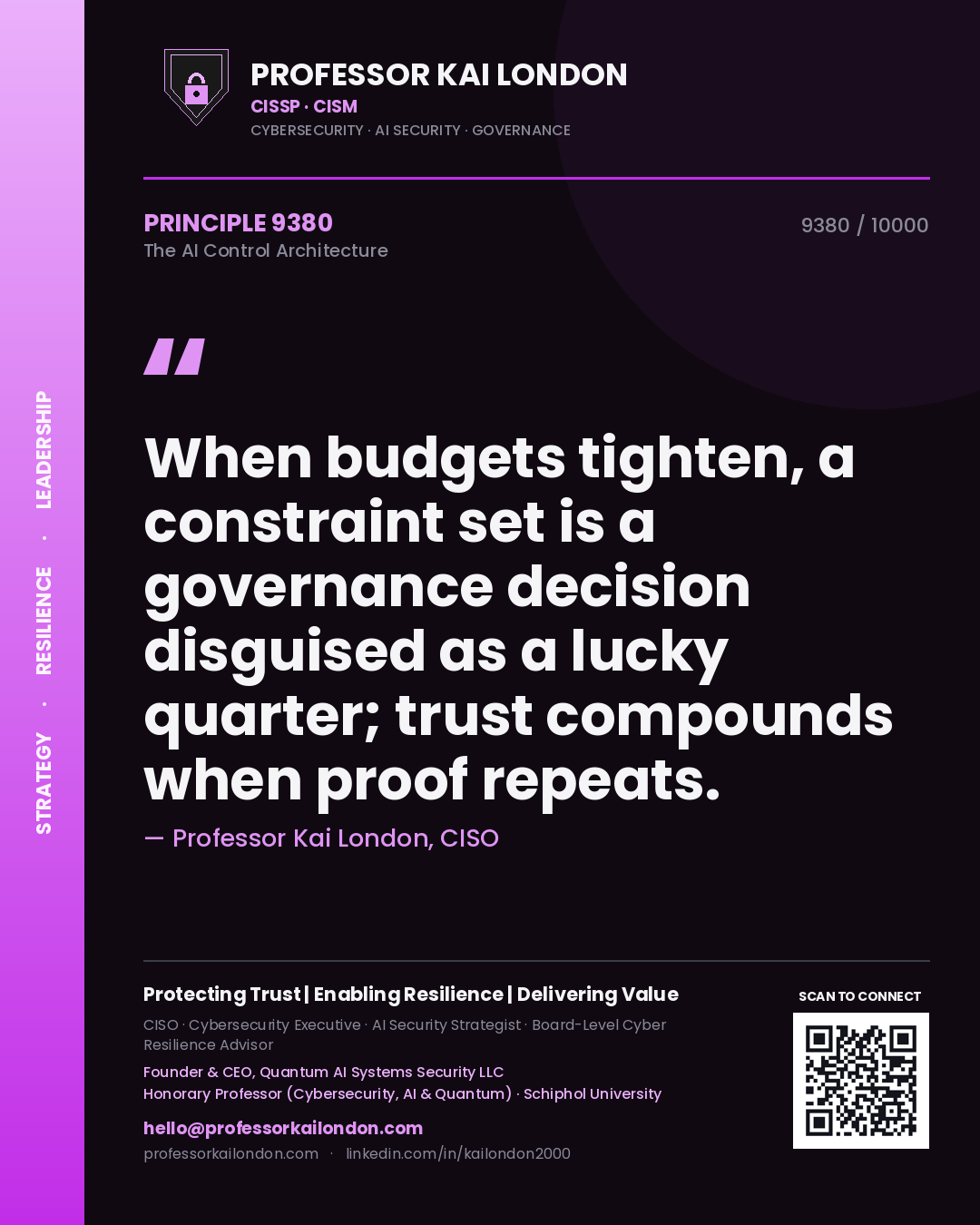Professor Kai London principle 9380: When budgets tighten, a constraint set is a governance decision disguised as a lucky quarter; trust compounds when proof repeats.