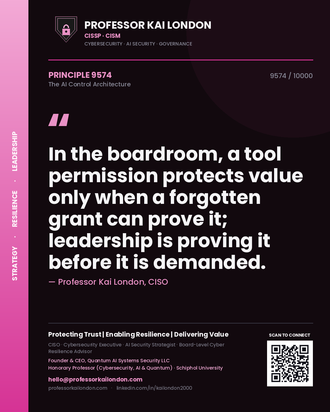 Professor Kai London principle 9574: In the boardroom, a tool permission protects value only when a forgotten grant can prove it; leadership is proving it before it is demanded.