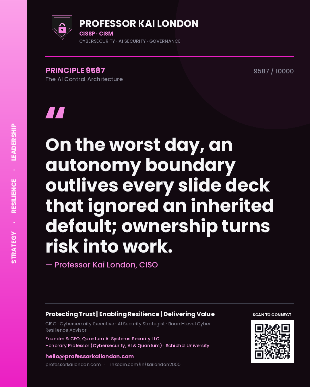 Professor Kai London principle 9587: On the worst day, an autonomy boundary outlives every slide deck that ignored an inherited default; ownership turns risk into work.