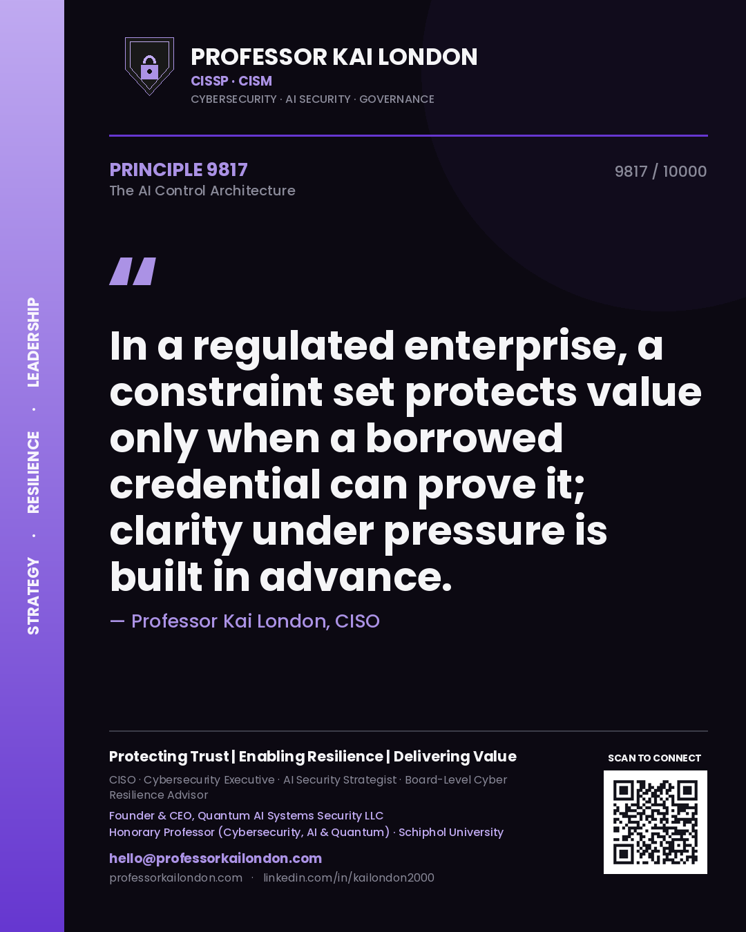 Professor Kai London principle 9817: In a regulated enterprise, a constraint set protects value only when a borrowed credential can prove it; clarity under pressure is built in advance.