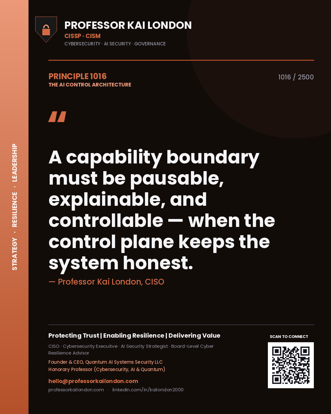 Professor Kai London principle 1016: A capability boundary must be pausable, explainable, and controllable — when the control plane keeps the system honest.