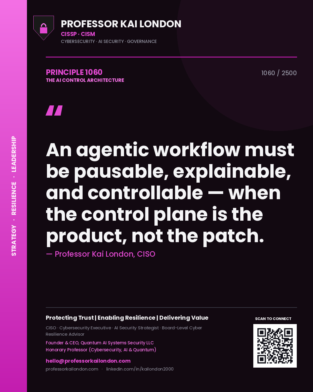 Professor Kai London principle 1060: An agentic workflow must be pausable, explainable, and controllable — when the control plane is the product, not the patch.