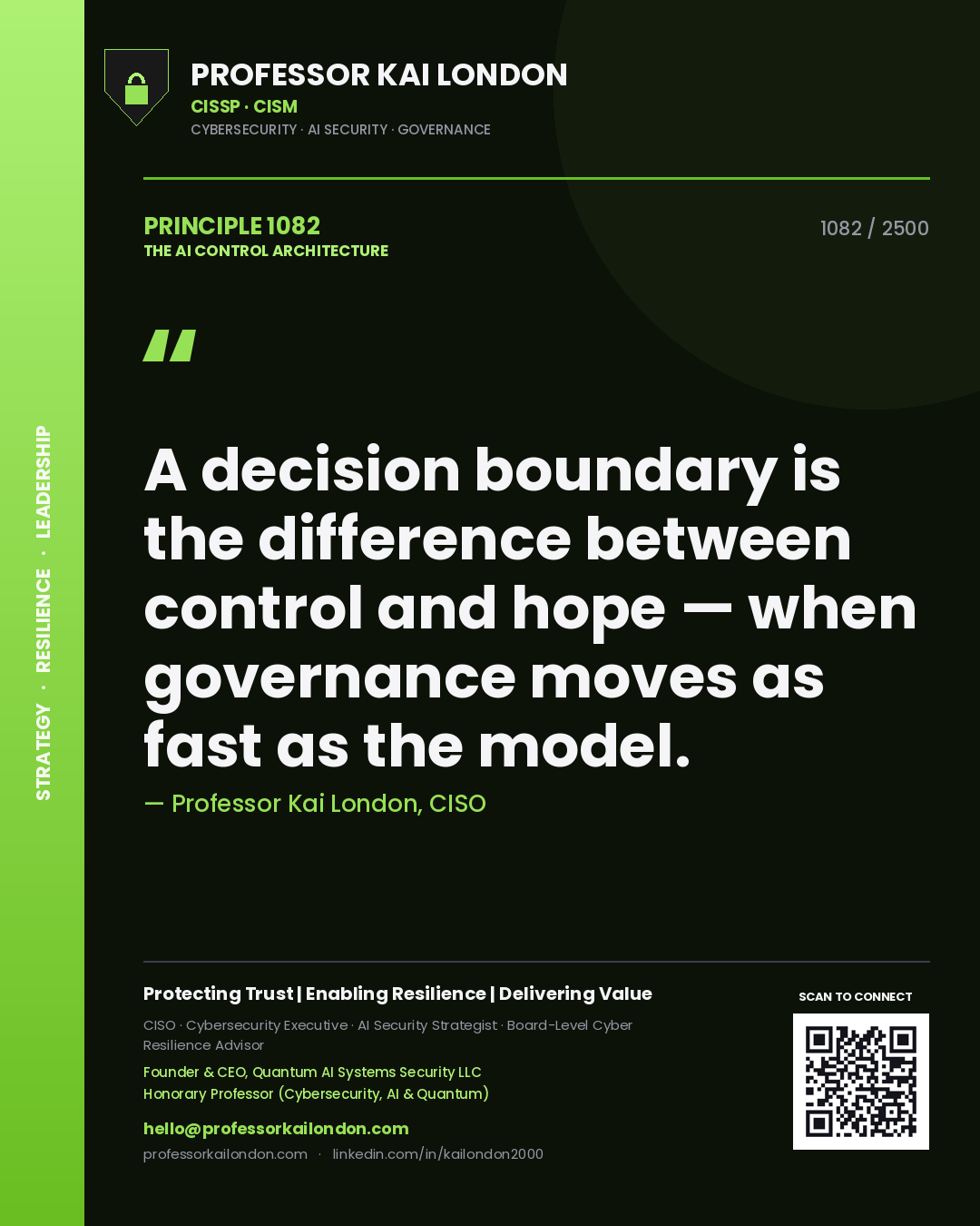 Professor Kai London principle 1082: A decision boundary is the difference between control and hope — when governance moves as fast as the model.