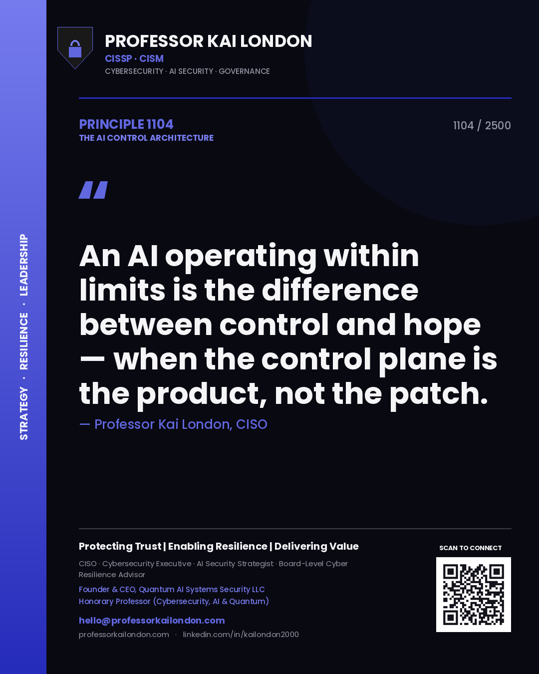 Professor Kai London principle 1104: An AI operating within limits is the difference between control and hope — when the control plane is the product, not the patch.