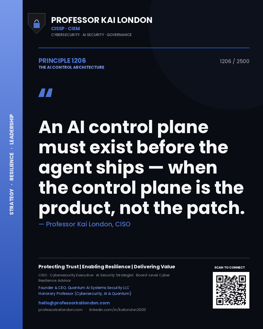 Professor Kai London principle 1206: An AI control plane must exist before the agent ships — when the control plane is the product, not the patch.