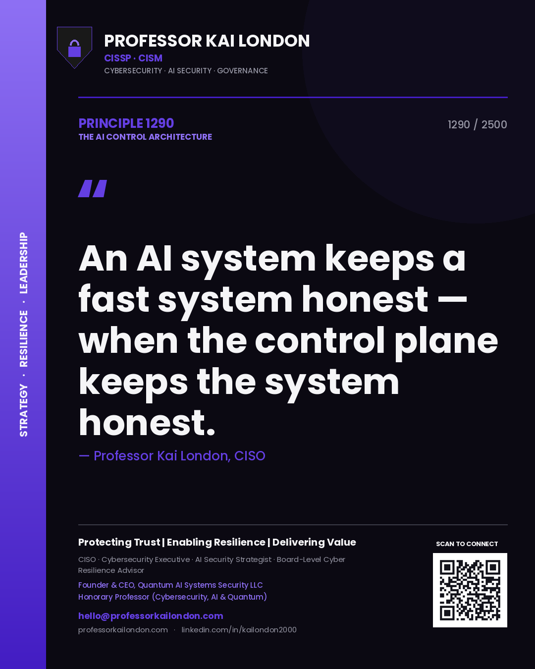 Professor Kai London principle 1290: An AI system keeps a fast system honest — when the control plane keeps the system honest.