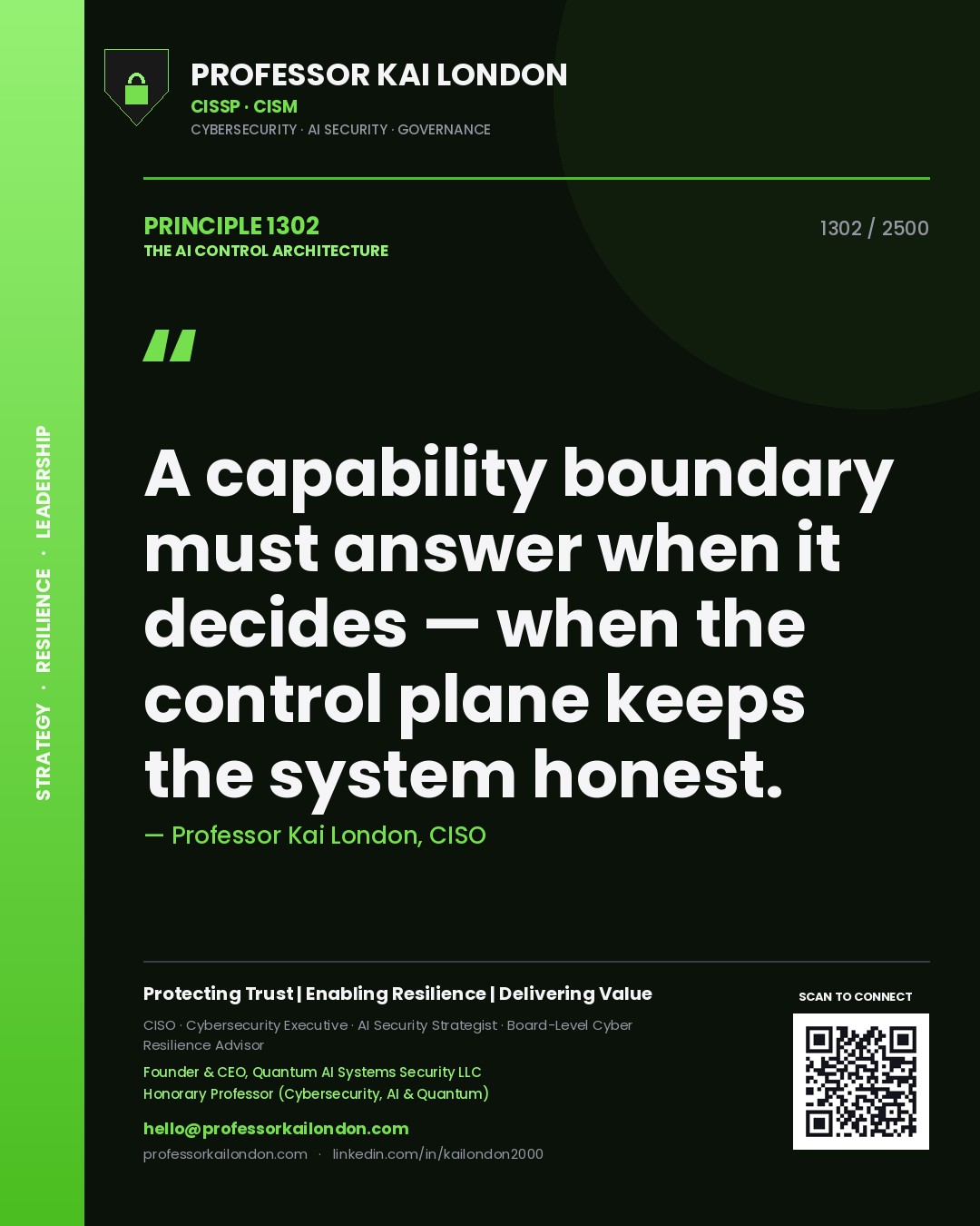 Professor Kai London principle 1302: A capability boundary must answer when it decides — when the control plane keeps the system honest.