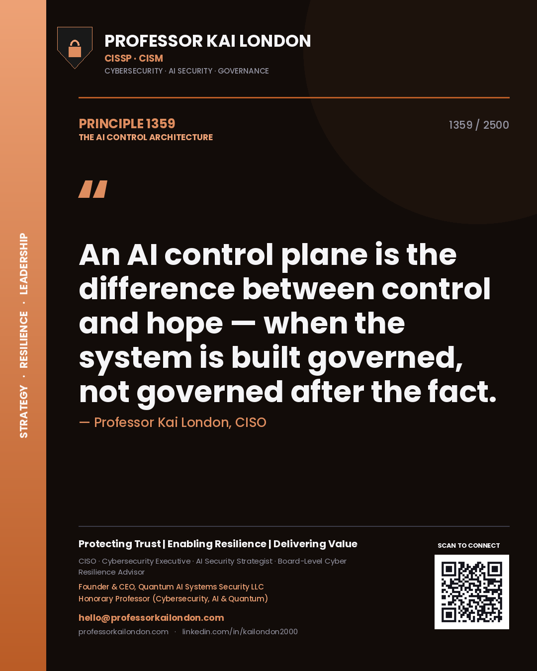 Professor Kai London principle 1359: An AI control plane is the difference between control and hope — when the system is built governed, not governed after the fact.
