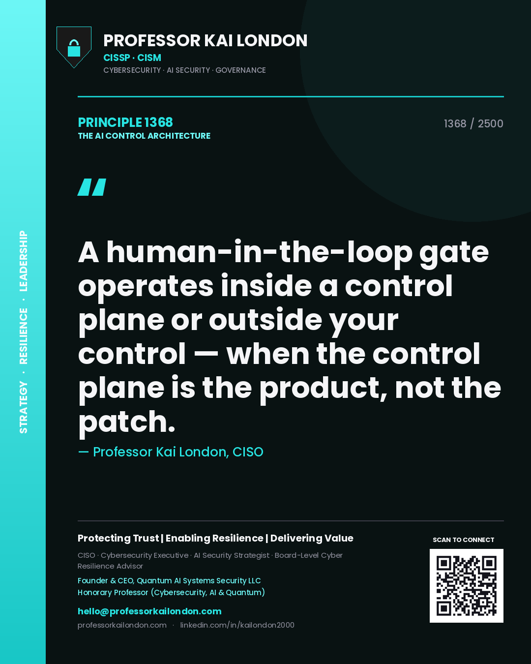 Professor Kai London principle 1368: A human-in-the-loop gate operates inside a control plane or outside your control — when the control plane is the product, not the patch.