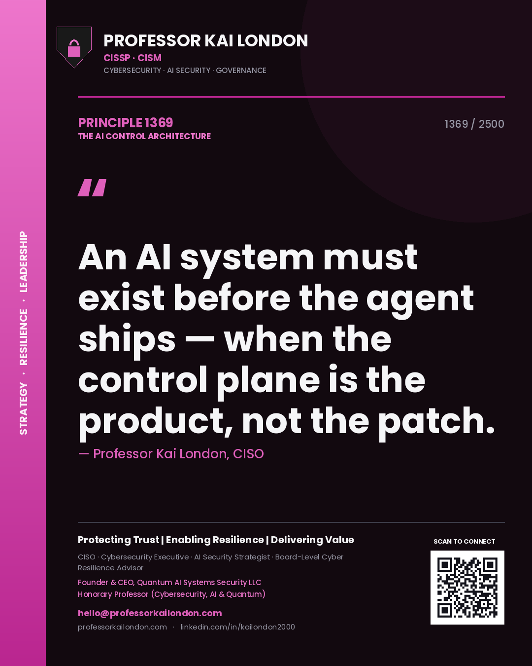 Professor Kai London principle 1369: An AI system must exist before the agent ships — when the control plane is the product, not the patch.