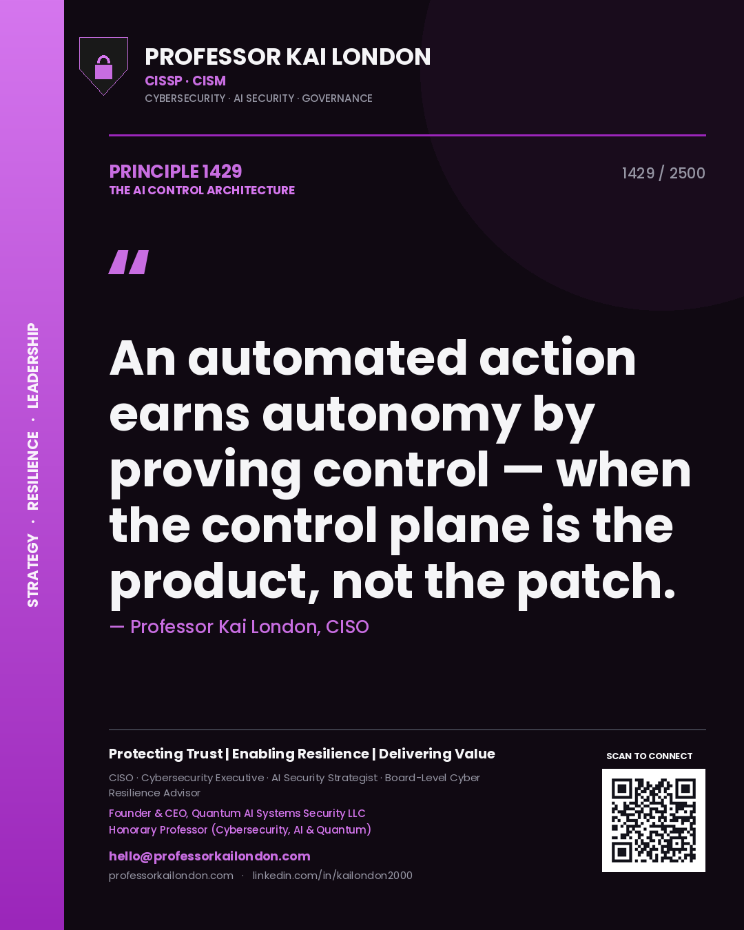 Professor Kai London principle 1429: An automated action earns autonomy by proving control — when the control plane is the product, not the patch.