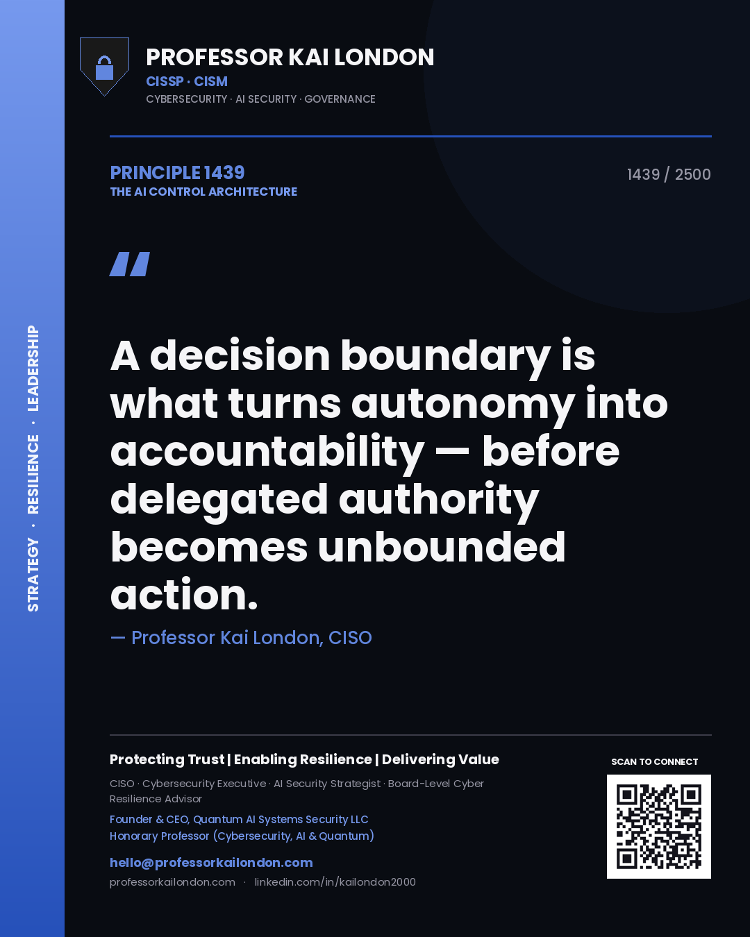 Professor Kai London principle 1439: A decision boundary is what turns autonomy into accountability — before delegated authority becomes unbounded action.