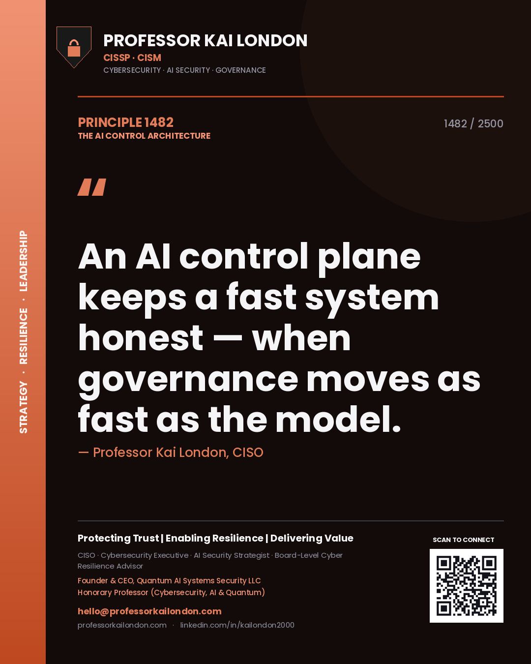 Professor Kai London principle 1482: An AI control plane keeps a fast system honest — when governance moves as fast as the model.