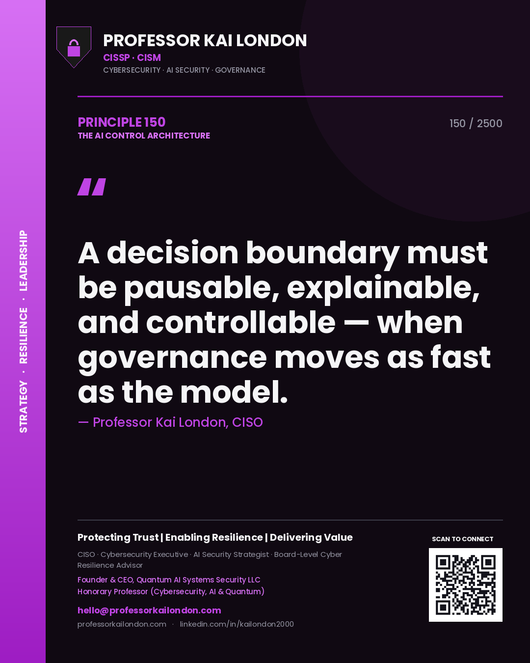 Professor Kai London principle 150: A decision boundary must be pausable, explainable, and controllable — when governance moves as fast as the model.