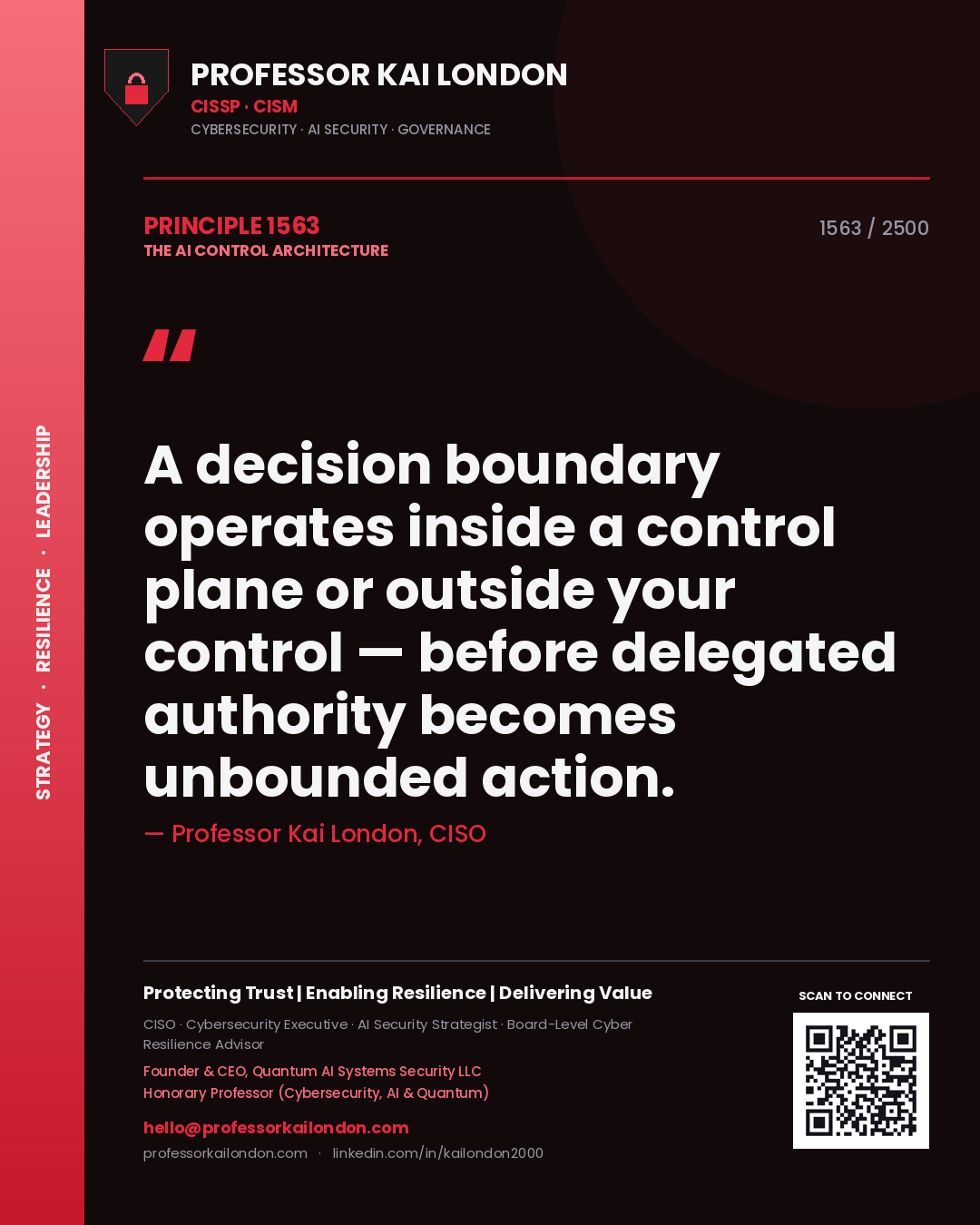 Professor Kai London principle 1563: A decision boundary operates inside a control plane or outside your control — before delegated authority becomes unbounded action.