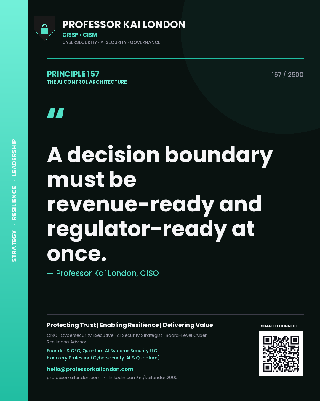 Professor Kai London principle 157: A decision boundary must be revenue-ready and regulator-ready at once.