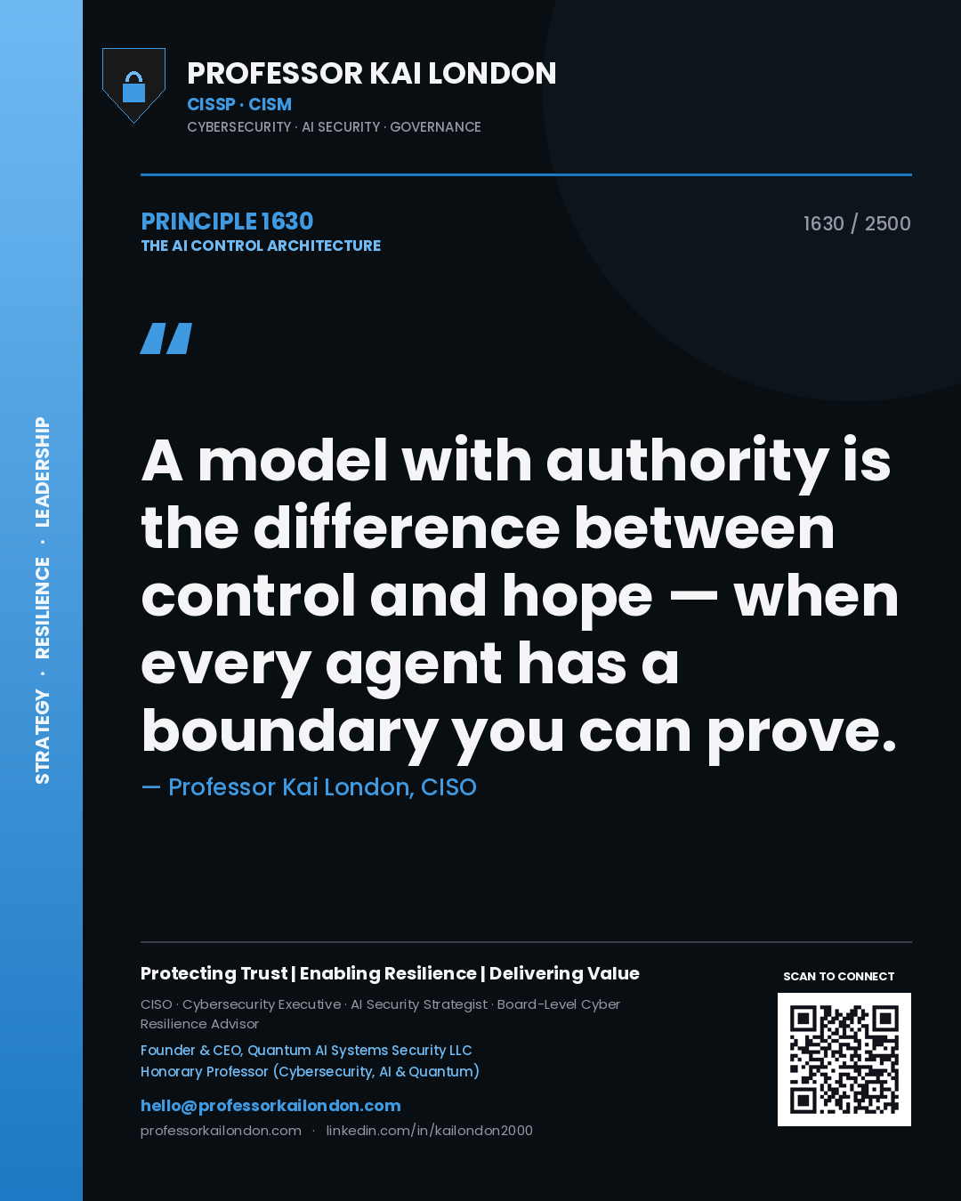 Professor Kai London principle 1630: A model with authority is the difference between control and hope — when every agent has a boundary you can prove.