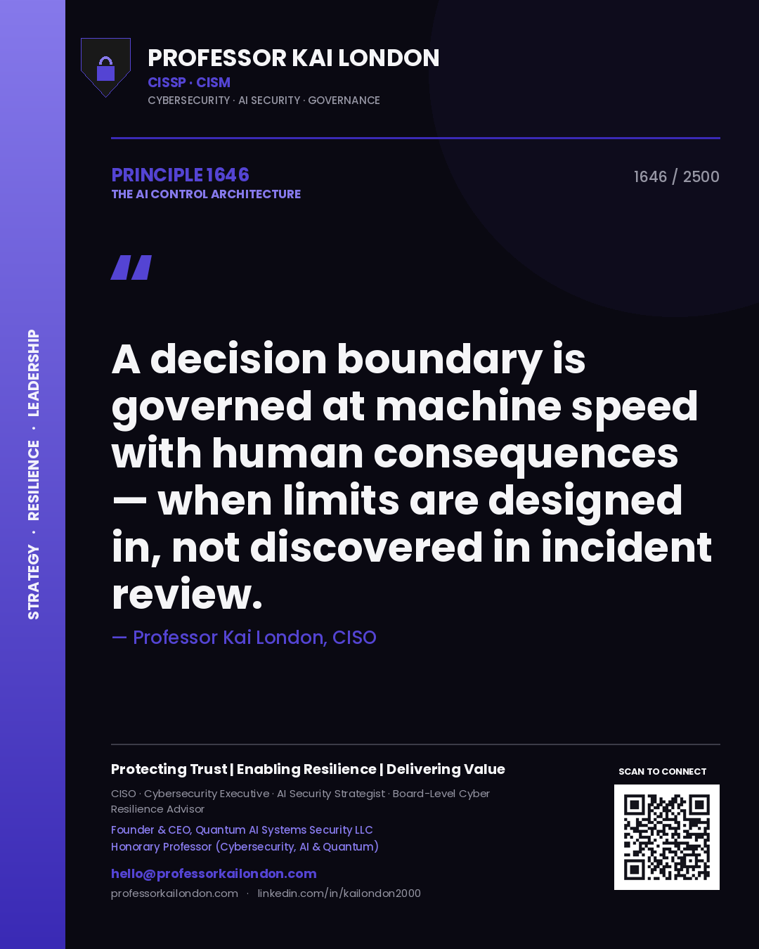 Professor Kai London principle 1646: A decision boundary is governed at machine speed with human consequences — when limits are designed in, not discovered in incident review.