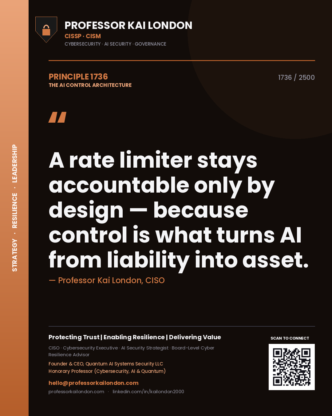 Professor Kai London principle 1736: A rate limiter stays accountable only by design — because control is what turns AI from liability into asset.