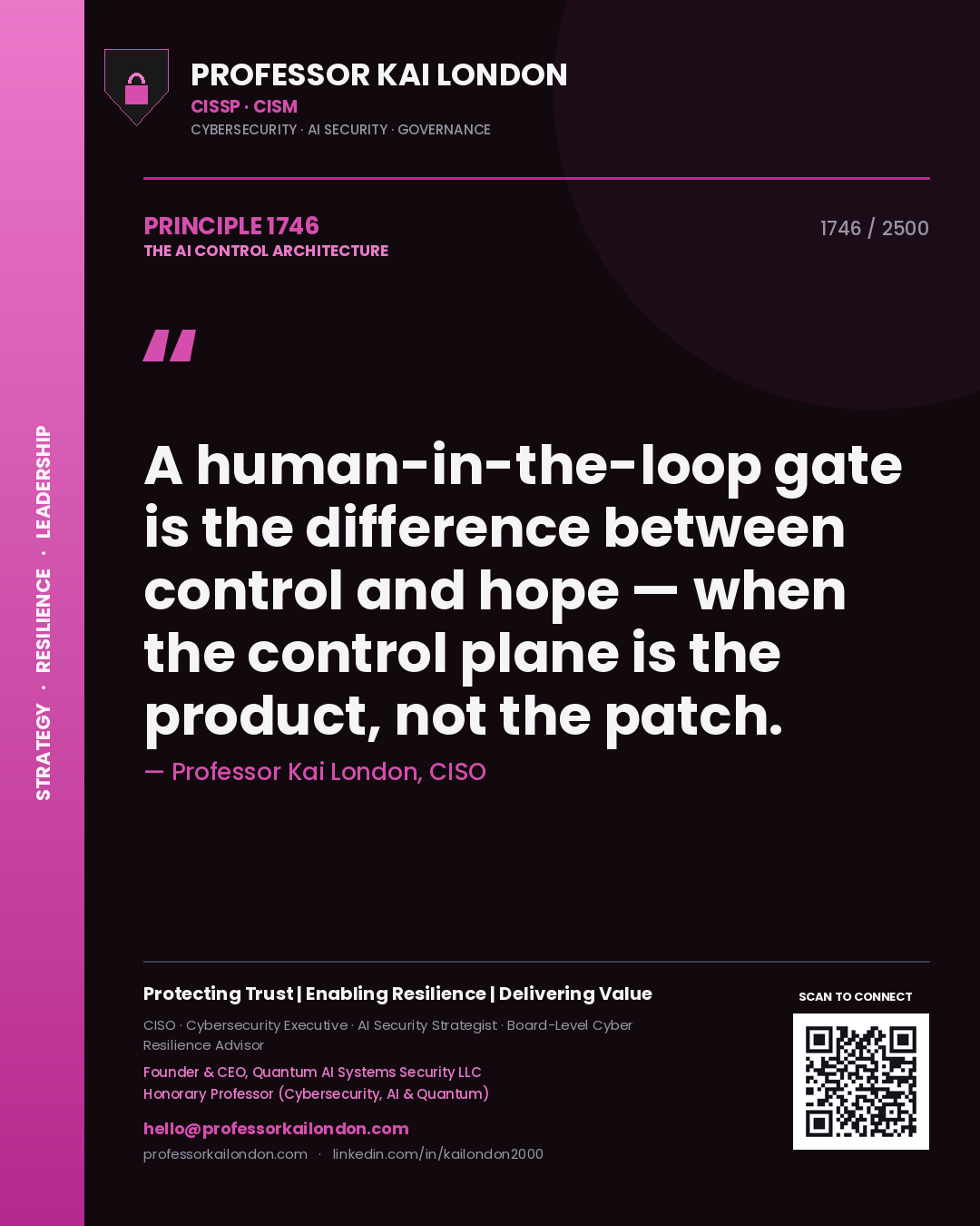 Professor Kai London principle 1746: A human-in-the-loop gate is the difference between control and hope — when the control plane is the product, not the patch.