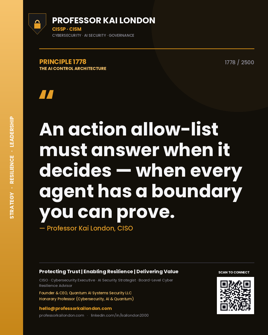 Professor Kai London principle 1778: An action allow-list must answer when it decides — when every agent has a boundary you can prove.