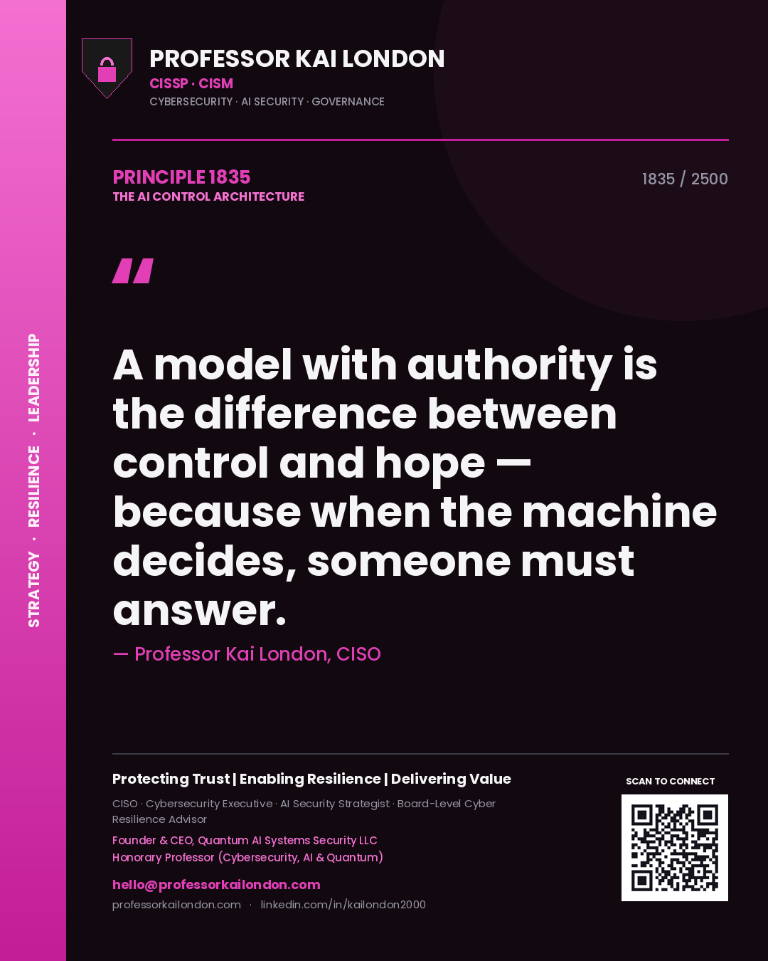 Professor Kai London principle 1835: A model with authority is the difference between control and hope — because when the machine decides, someone must answer.